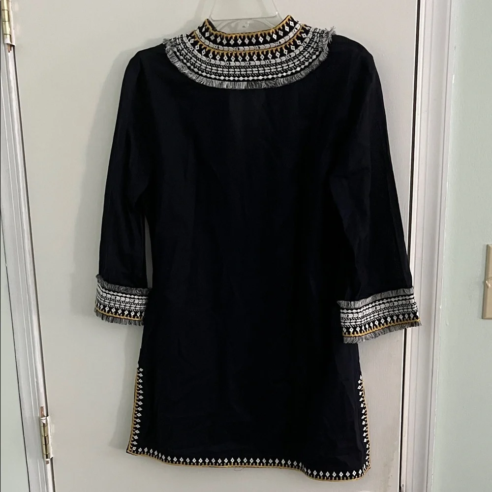 Tory Burch Navy Tunic with White and Yellow Accents - Picture 4 of 7
